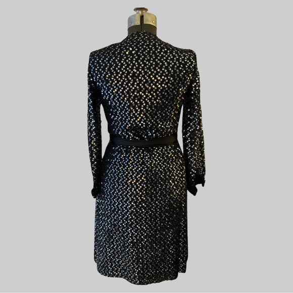 VINTAGE 60’s RONA NEW YORK BLACK SEQUIN EVENING JACKET WITH SATIN BELT, SIZE SM - Picture 4 of 9